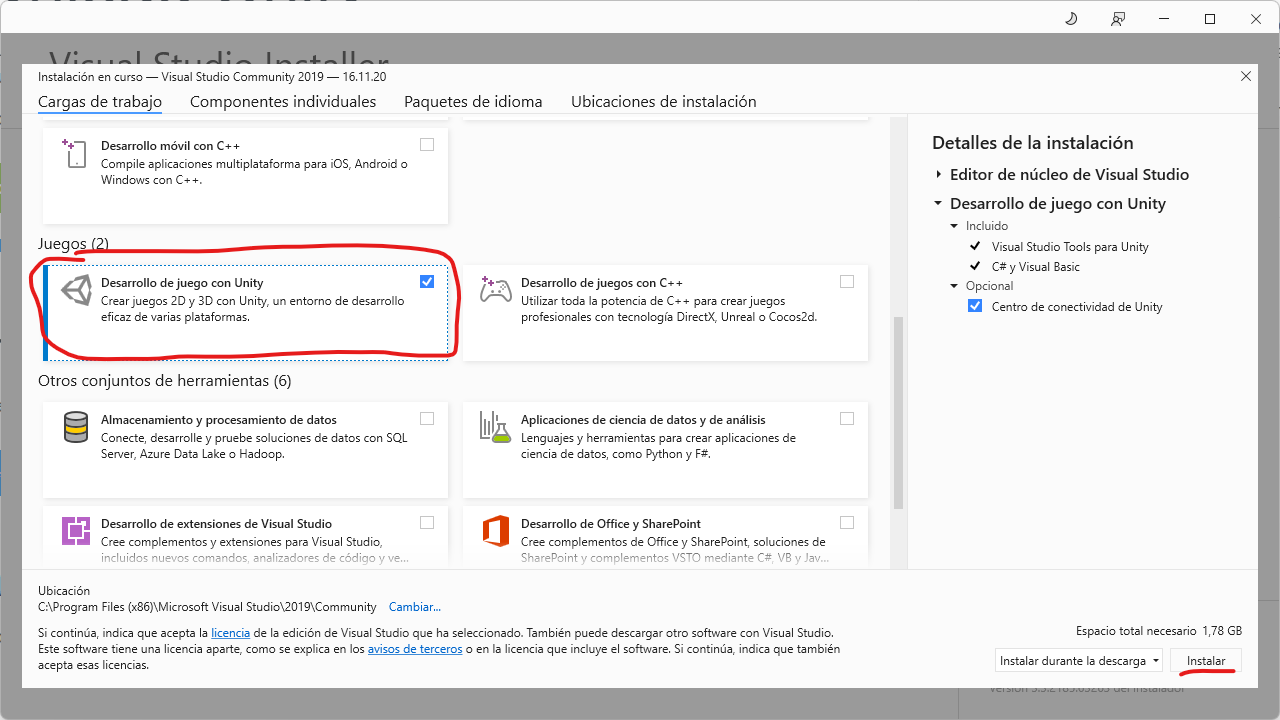 Instalación Visual Studio - Unity